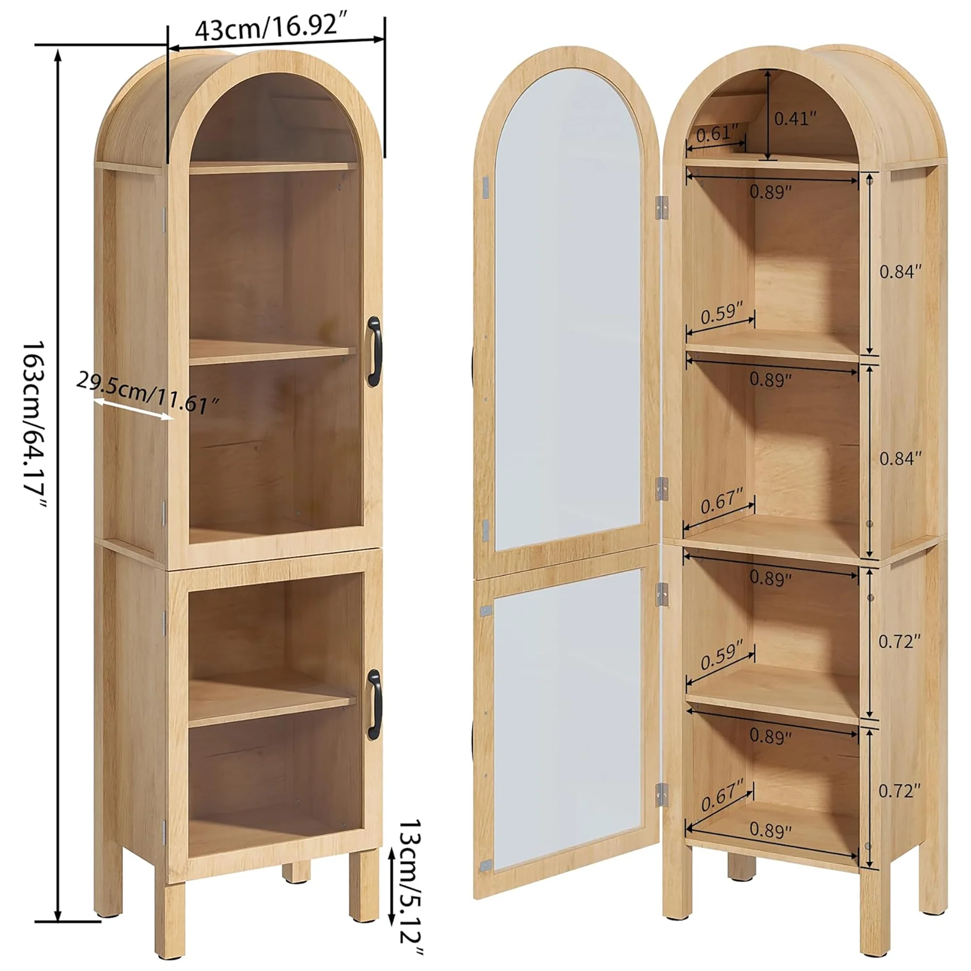 Tall Arched Storage Display Cabinet 5-Shelf - Image 2