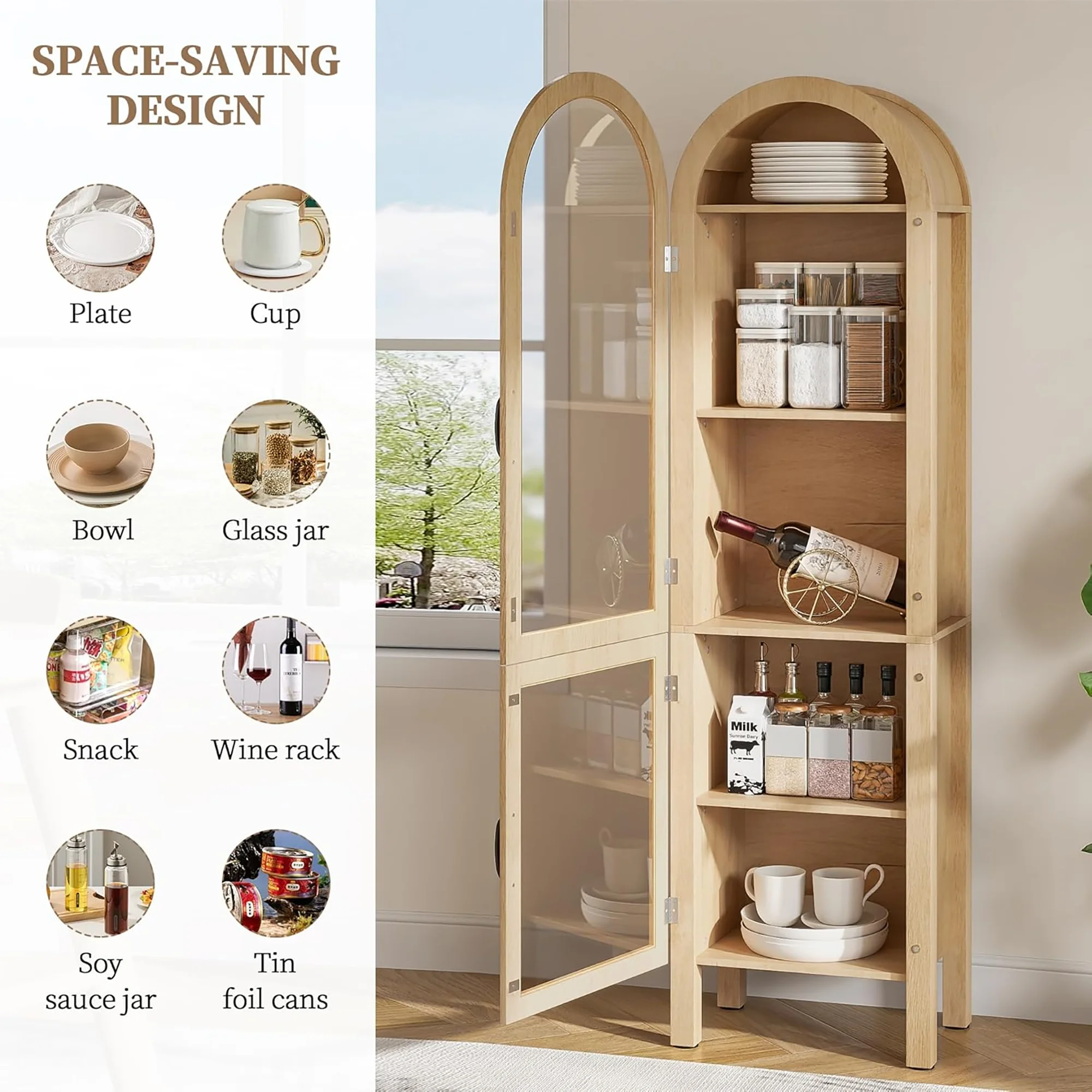 Tall Arched Storage Display Cabinet 5-Shelf - Image 3